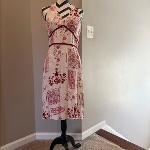 Halter Midi Dress in Red and White Floral Print